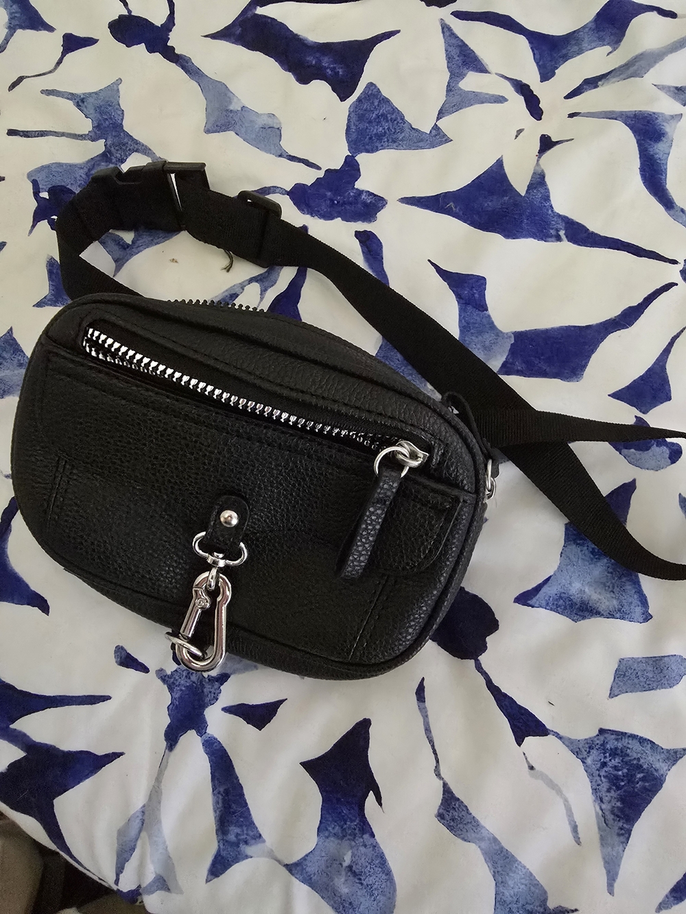 Primark Black Faux Leather Belt Bag with Silver Hardware